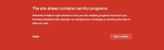 Kickass Malware: A site that contains harmful programs according to Google