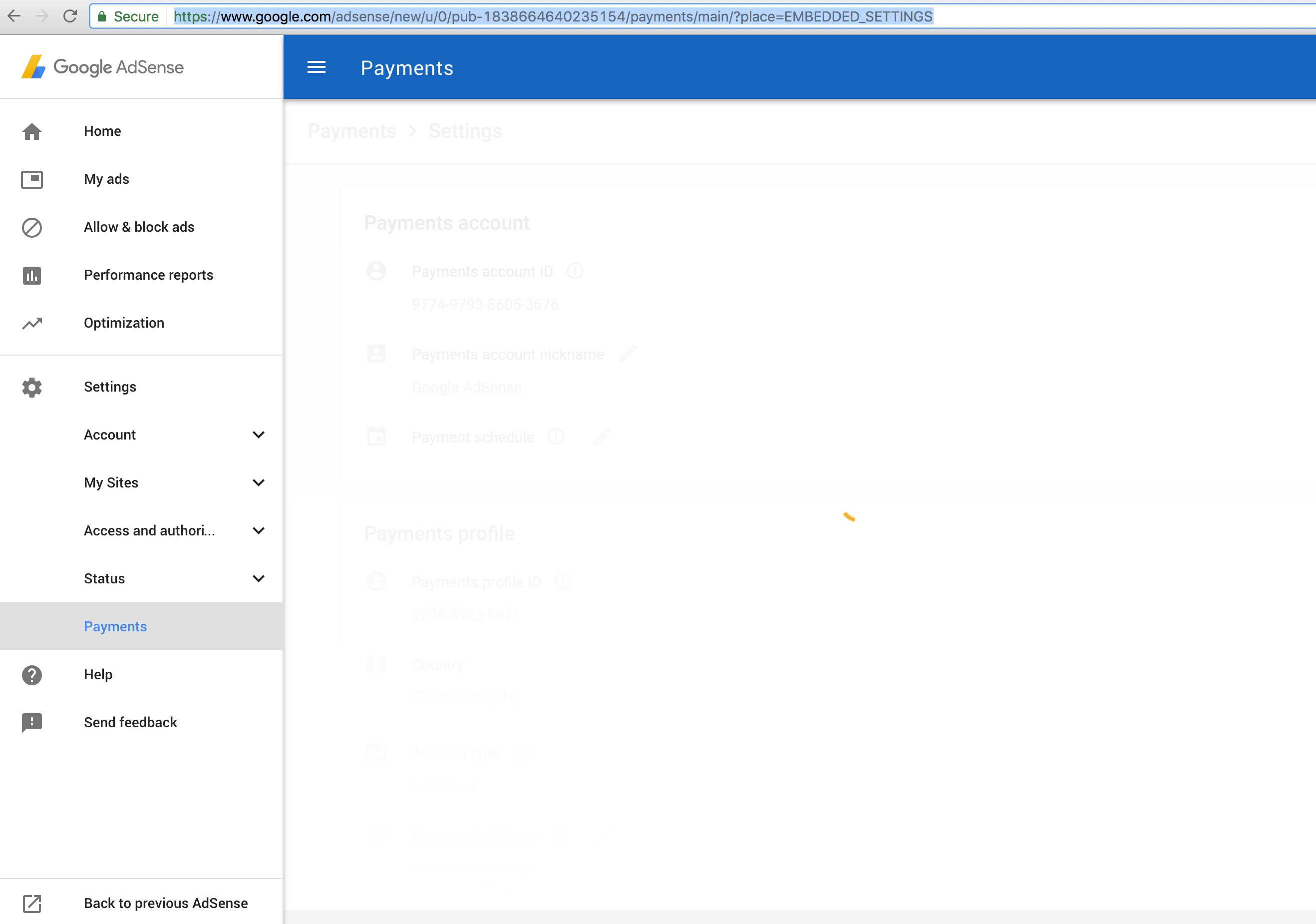Adsense Payment Settings Blank (a.k.a. Loading Forever)